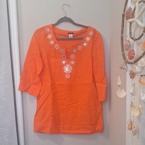 J. Crew Orange Floral Embroidered Tunic